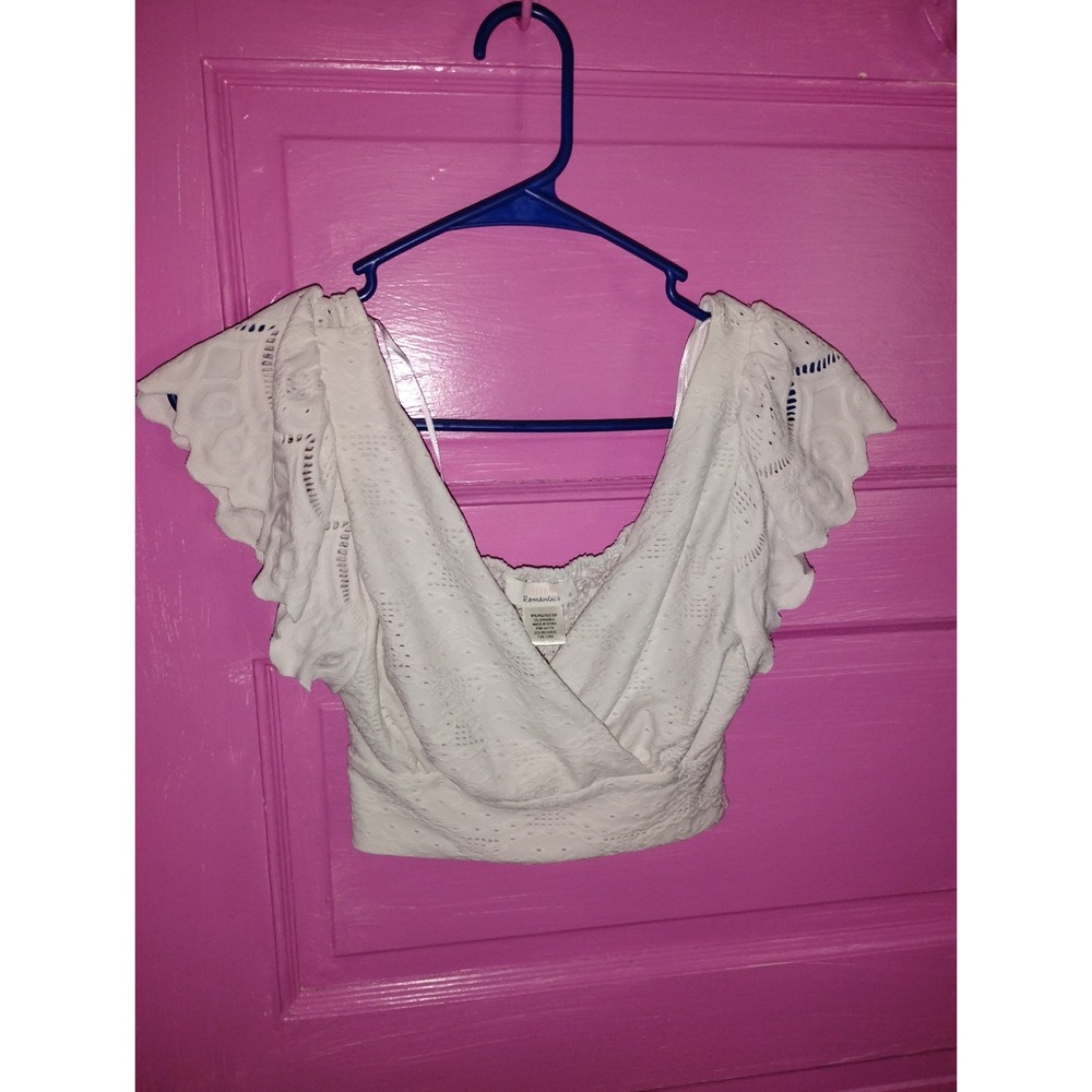 Coquette Boho Lace Eyelet White Urban Romantics Top Flutter Sleeves Fairy Small